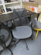 Black Desk & 2 x Pedestals, 3 x Chairs 2 with Arm Rests, 2 x Bookcases & Contents, 1 x Concrete Style Bench - 2