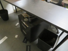 Black Desk & 2 x Pedestals, 3 x Chairs 2 with Arm Rests, 2 x Bookcases & Contents, 1 x Concrete Style Bench - 5