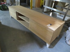 Entertainment Cabinet, Natural Timber, White Metal Legs