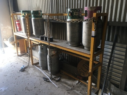 Gas Bottle Storage Rack, Yellow Steel, approx 3m Long