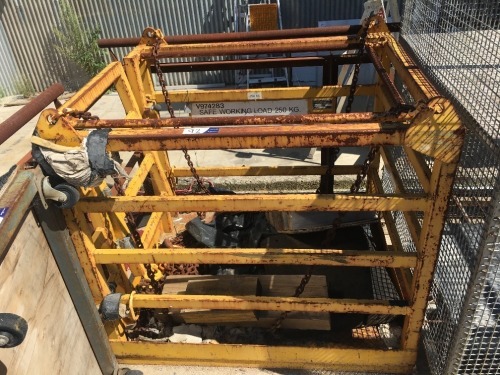 East West Engineering Yellow Steel Fabricated Man & Materials Lifting Cage & Trolley