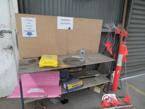 Delivery Bench & Contents, Bench Steel Frame, Timber Top & Shelf. 8 x Boxed Hex Heed Self Drilling Screws, 12 Gauge, 1000 per Box