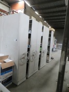 Compactus, Dexion & Contents, 3 x Bays Wide, 6 x Bays Long, Rails Fixed to Concrete Floor,