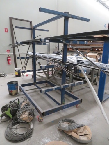 5 Tier Mobile Stock Rack & Contents, Steel fabricated