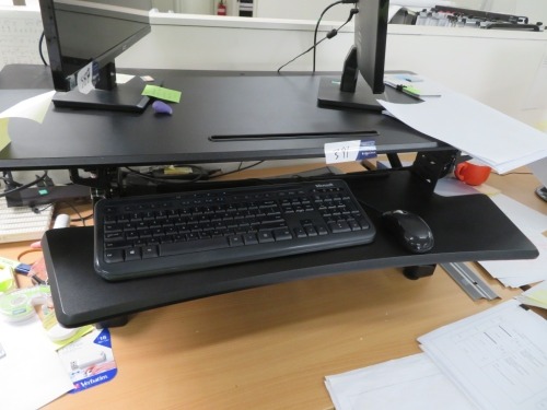 Rise & Fall Desktop Bench, Black Timber, 1100 x 570mm, with Keyboard & Mouse