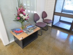 Reception Furniture, 1 x Timber Coffee Table, 4 x Skid Base Visitors Chairs