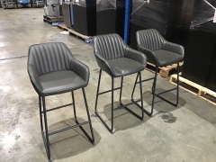 3 x Grey Leather Bar Seats - 2
