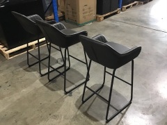 3 x Grey Leather Bar Seats - 4