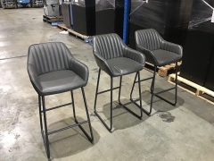 3 x Grey Leather Bar Seats