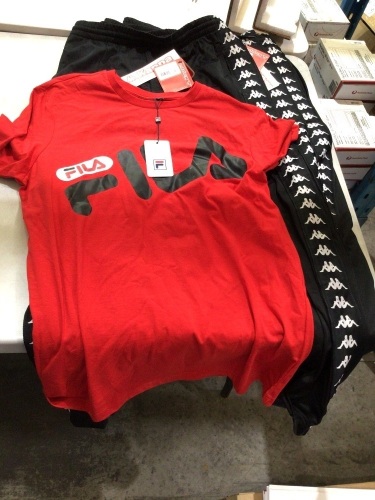 3 x Medium Black Kappa pants 1 x medium red Fila shirt