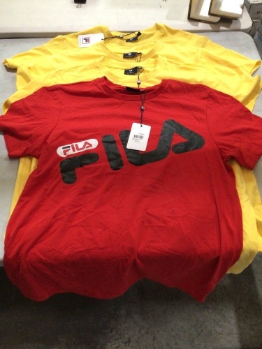 4 x Medium Fila shirts 3 x yellow 1 x red