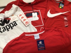 1x Medium red Nike 1x medium white 1x medium champion red 1 x large red Fila shirts - 2