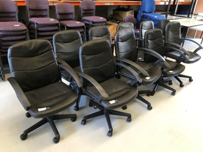Quantity of 9 x Black PU Leather Office Chairs