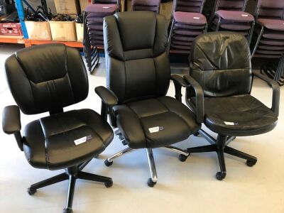 Quantity of 3 x Assorted Black PU Leather Office Chairs