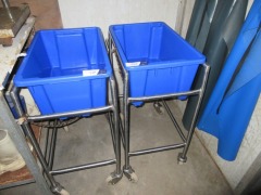 Mobile stock/tub trolleys, Stainless steel, with blue plastic tubs; Assorted Fish Nets, Aluminium frame in assorted sizes
