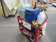 Steel 3 Tier Service Trolley with Part 20 Ltr Drums of Oil & Coolant - 2