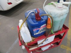 Steel 3 Tier Service Trolley with Part 20 Ltr Drums of Oil & Coolant - 3