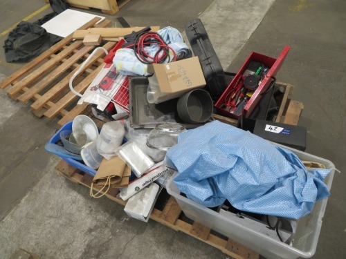 Pallet containing assorted items including Tool Box, Drill Set