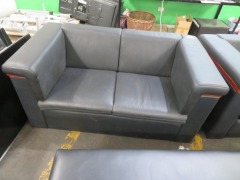 Black Vinyl 2 Seater Couch & Arm Chair with 2 Seater Bench Seat - 3