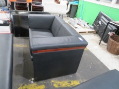 Black Vinyl 2 Seater Couch & Arm Chair with 2 Seater Bench Seat - 4