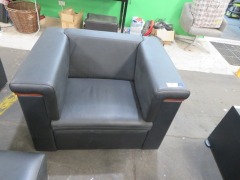 Black Vinyl 2 Seater Couch & Arm Chair with 2 Seater Bench Seat - 5