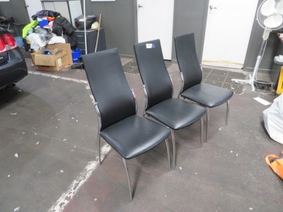 3 x Black Vinyl Upholstered Visitors Chairs, Chrome Frame