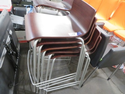 5 x Stools, Timber Laminate Seat & Base, Silver Steel Frame