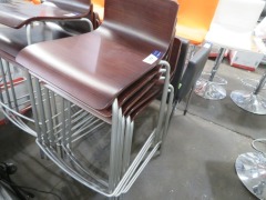 5 x Stools, Timber Laminate Seat & Base, Silver Steel Frame - 2