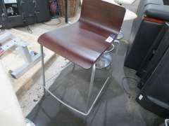 5 x Stools, Timber Laminate Seat & Base, Silver Steel Frame - 4
