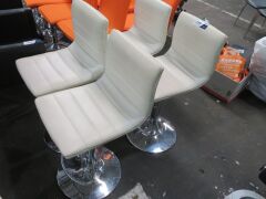 4 x Swivel Stools, White Vinyl Upholstered Seat, Chrome Base