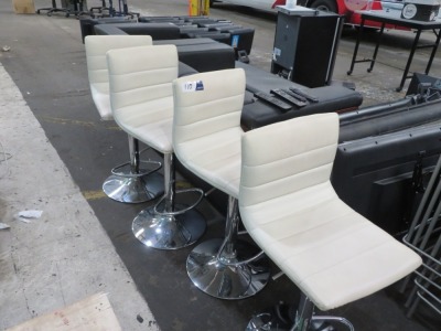 4 x Swivel Stools, White Vinyl Upholstered Seat, Chrome Base