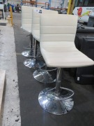 4 x Swivel Stools, White Vinyl Upholstered Seat, Chrome Base - 2