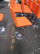 4 x Swivel Stools, Orange Cloth Covered Seat & Chrome Base - 2
