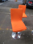 4 x Swivel Stools, Orange Cloth Covered Seat & Chrome Base - 3