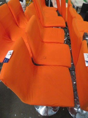 4 x Swivel Stools, Orange Cloth Covered Seat & Chrome Base
