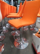 4 x Swivel Stools, Orange Cloth Covered Seat & Chrome Base - 3