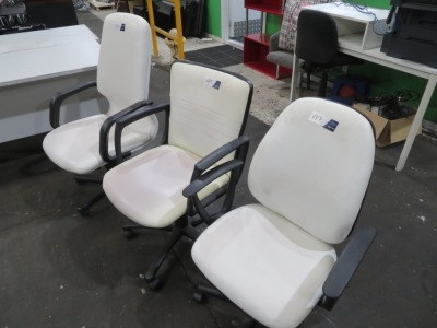 3 x White Vinyl Upholstered Office Chairs