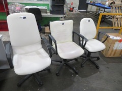 3 x White Vinyl Upholstered Office Chairs - 2