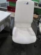 3 x White Vinyl Upholstered Office Chairs - 3
