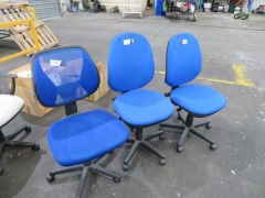 3 x Blue Fabric Upholstered Office Chairs