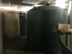 Water Filtration Systems comprising; 4 x Assorted size closed Poly tanks with plastic media filtration, 1 x 10,000L, 1 x 5000L, 1 x 2500L; 1 x large open top poly tank, 3500 dia x 1200. - 5