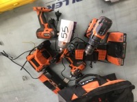 Assorted AEG Cordless Tools, 1 x Brushless drill, 1 x Brushless screwdriver, 2 x Cordless Screwdrivers, 3 x Chargers, 1 x Bag