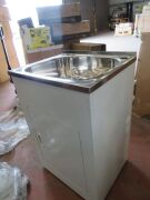 Laundry Sink with Stainless Steel Sink, White Powder Coated Cabinet with Additional White Cabinet - 2