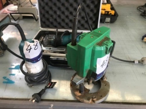 Router and Laminate Trimmer comprising 1 x Hitachi TR12 Router, 2 x Makita, Model: 3709 Laminate Trimmer (in case)