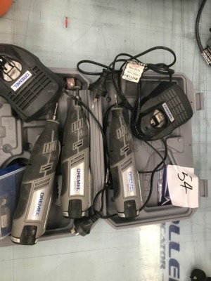 3 x Dremel Profile Grinders, 1 x Model: 8200, 2 x Model: 8220, with 2 chargers