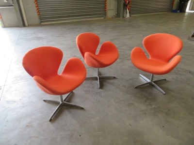 3 x Matt Blatt Featherstone Replica Swivel Chairs, Orange fabric upholstered