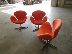 3 x Matt Blatt Featherstone Replica Swivel Chairs, Orange fabric upholstered - 2