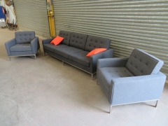 Matt Blatt Eames Replica Lounge Suite, 1 x 3 seater couch, 2 x lounge chairs, Grey fabric upholstered