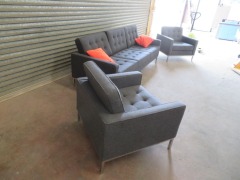 Matt Blatt Eames Replica Lounge Suite, 1 x 3 seater couch, 2 x lounge chairs, Grey fabric upholstered - 9
