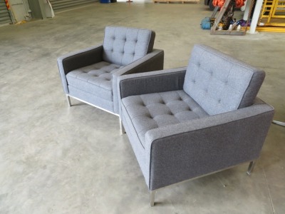 2 x Matt Blatt Eames Replica Lounge Chairs, Grey fabric upholstered